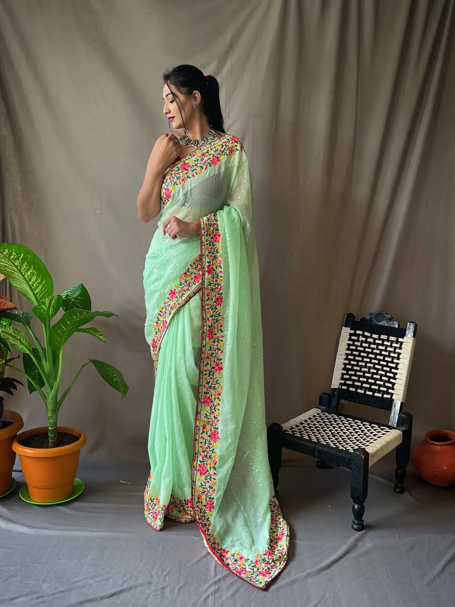 Pure Georgette Saree with 5 mtrs  Sequence Work